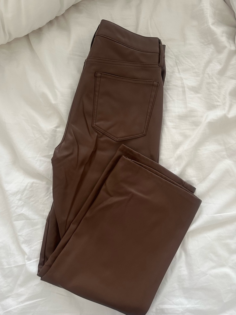 Straight Leg Faux Leather Pants in Brown
